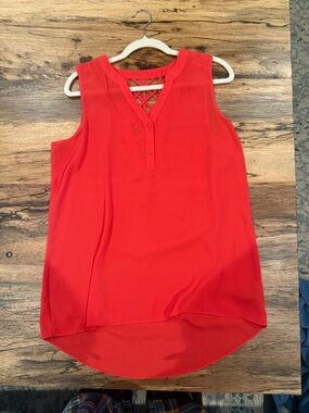 Sleeveless Red V-Neck Crisscross Back Top